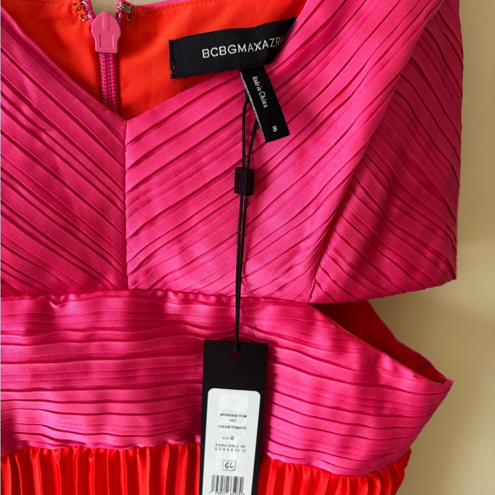 BCBGMaxAzria Vibrant Pink and Orange Pleated Dress - Picture 2 of 4